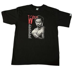 Vintage Manny Pacquiao Boxing Black Graphic T-shirt Defeat List Medium